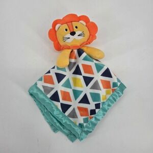Dream Kids Lion Security Blanket Lovey Geometric Print Teal Trim Baby Toddler